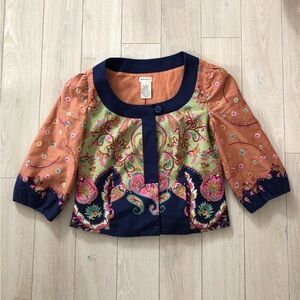 Anthropologie Elevenses Bohemian Floral Print Jacket Size 8